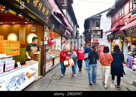 China - Oct 28, 2019: Market in Zhujiajiao ancient town located in the Qingpu District of Shanghai.This is a water town was established about 1,700 ye Stock Photo