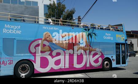 Los Angeles, California, USA 18th July 2023 Barbie Ryan Gosling Ken Bus on July 18, 2023 in Los Angeles, California, USA. Photo by Barry King/Alamy Stock Photo Stock Photo