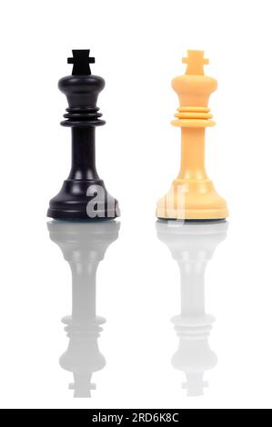 two chess king with reflection, close up Stock Photo