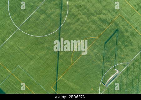 aerial top view of a artificial grass football field Stock Photo