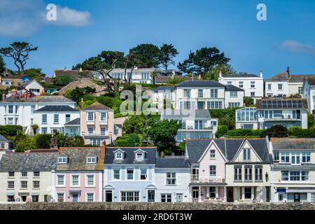 24 May 2023: St Mawes, Cornwall - Houses on the hillside above the harbour of St Mawes on the Roseland Peninsula. Stock Photo