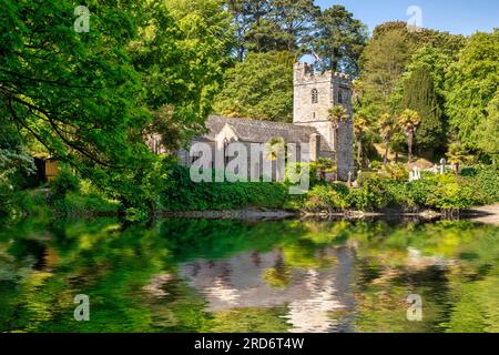 29 May 2023:St Just in Roseland, Roseland Peninsula, Cornwall, UK - This beautiful church is famous for its tropical garden, and sits on the banks... Stock Photo
