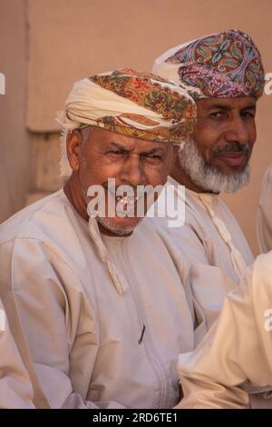 Portrait of an Omani man during a cultural performance at Nizwa Fort in Oman Stock Photo