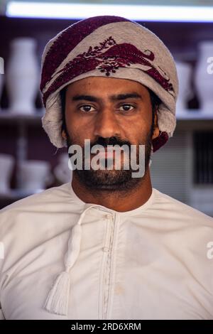 Portrait of an Omani man in Nizwa, taken with consent. Stock Photo