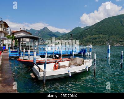 Harbour of Carzano on Monte Isola, Lago d'Iseo, Lombardy, Italy, 11.06.2021.  Stock Photo