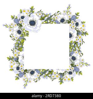 Wedding boho frames with wildflowers and daisy. Hand drawn illustration. Stock Photo