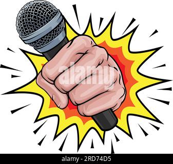 Microphone Fist Hand Explosion Pop Art Cartoon Stock Vector