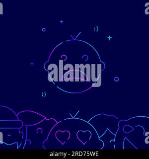 Sad kid cry gradient line vector icon, simple illustration on a dark blue background, emoticons related bottom border. Stock Vector