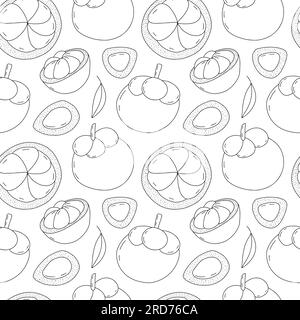 mangosteen fruit doodle seamless pattern Stock Vector