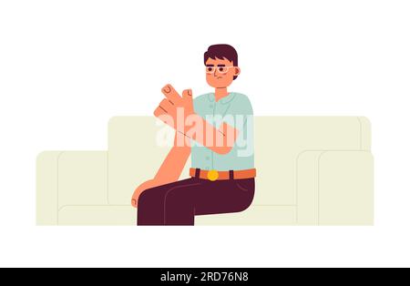Irritated asian man wagging finger semi flat color vector character Stock Vector