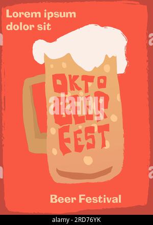 big text inside beer glass for oktoberfest poster. vintage style vector illustration Stock Vector