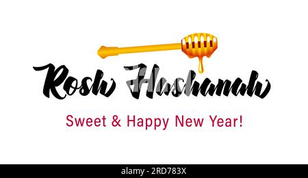 Rosh Hashanah elegant lettering with honey. Shana Tova vector illustration Stock Vector