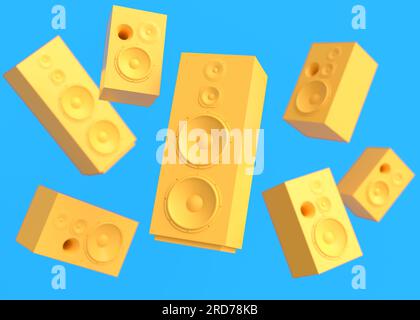 Set of Hi-fi speakers with loudspeakers isolated on monochrome background. 3d render audio equipment like boombox for sound recording studio Stock Photo