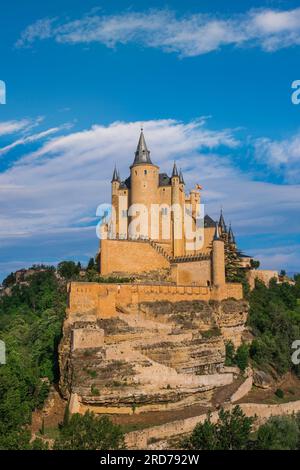 Segovia Alcazar, view of the Alcazar de Segovia, a spectacular castle dating from C15th and sited on the north-west edge of the city of Segovia, Spain Stock Photo