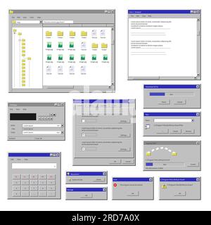 Windows on computer screen, info on monitor vector Stock Vector