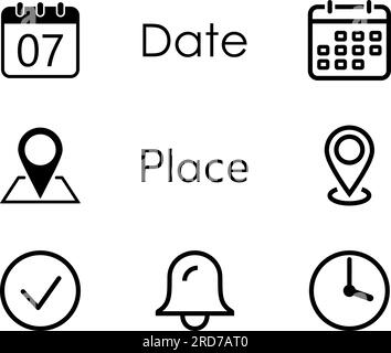 Business icons in the form of date, place, check, bell ank time Stock Vector