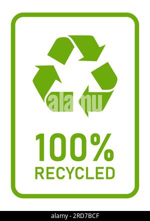100 percent recycled product materials sign stamp square sticker green arrow Stock Vector