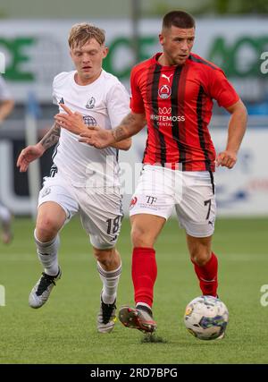 Cove Rangers FC, Balmoral Stadium, Cove, Aberdeen, UK. 18th July, 2023. This is from the Viaply Cup game between Cove Rangers FC and Clyde FC. PICTURE CONTENT - CLYDE - LIAM SCULLION Credit: JASPERIMAGE/Alamy Live News Stock Photo