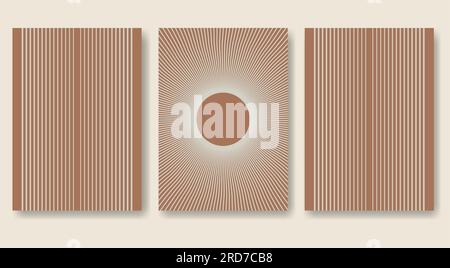 Aesthetic arch and sun brown poster set in minimalistic style Stock Vector