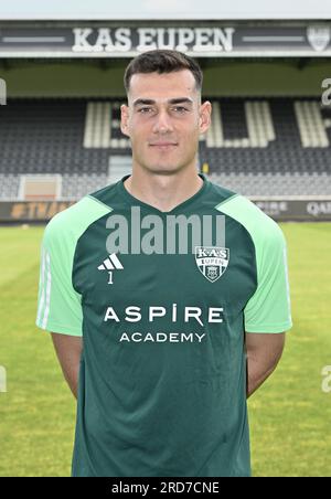 Eupen, Belgium. 19th July, 2023. Eupen's goalkeeper Lennaert Moser poses for a portrait picture at the 2023-2024 season photoshoot of Belgian Jupiler Pro League team KAS Eupen, Wednesday 19 July 2023 in Eupen. BELGA PHOTO JOHN THYS Credit: Belga News Agency/Alamy Live News Stock Photo