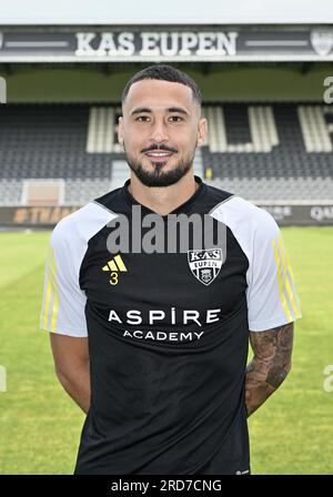 Eupen, Belgium. 19th July, 2023. Eupen's Jason Davidson poses for a portrait picture at the 2023-2024 season photoshoot of Belgian Jupiler Pro League team KAS Eupen, Wednesday 19 July 2023 in Eupen. BELGA PHOTO JOHN THYS Credit: Belga News Agency/Alamy Live News Stock Photo