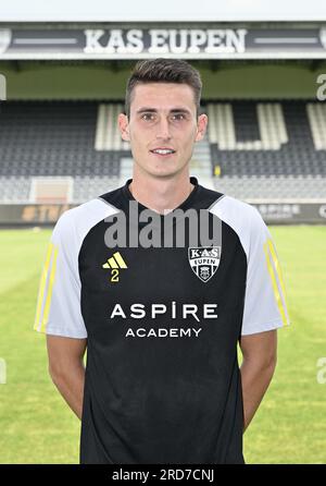 Eupen, Belgium. 19th July, 2023. Eupen's Yentl Van Genechten poses for a portrait picture at the 2023-2024 season photoshoot of Belgian Jupiler Pro League team KAS Eupen, Wednesday 19 July 2023 in Eupen. BELGA PHOTO JOHN THYS Credit: Belga News Agency/Alamy Live News Stock Photo