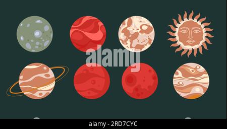 Solar system planets in rows, outer space vector Stock Vector