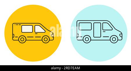 Delivery van. Minibus outline vector icon in circle. Transport linear style icon. Stock Vector