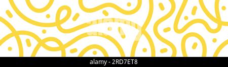 Abstract noodle pattern. Graphic spaghetti background with yellow ramen noodles. Isolated vector illustrations on white background. Stock Vector