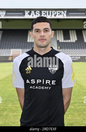 Eupen, Belgium. 19th July, 2023. Eupen's Isaac Christie-Davies poses for a portrait picture at the 2023-2024 season photoshoot of Belgian Jupiler Pro League team KAS Eupen, Wednesday 19 July 2023 in Eupen. BELGA PHOTO JOHN THYS Credit: Belga News Agency/Alamy Live News Stock Photo