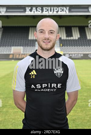 Eupen, Belgium. 19th July, 2023. Eupen's Jerome Deom poses for a portrait picture at the 2023-2024 season photoshoot of Belgian Jupiler Pro League team KAS Eupen, Wednesday 19 July 2023 in Eupen. BELGA PHOTO JOHN THYS Credit: Belga News Agency/Alamy Live News Stock Photo