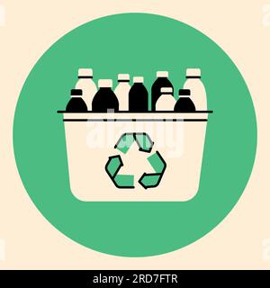 Recycle bin with plastic bottles black line icon. Pictogram for web page, mobile app, promo. Stock Vector
