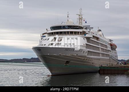 Silversea Silver Cloud cruiseship cruise ship moored at Nuuk, Greenland in July Stock Photo