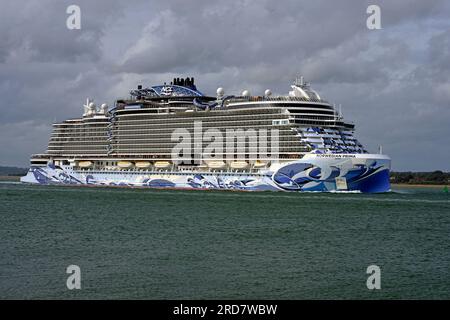 Cruise Liner Norwegian Prima is seen passing Calshot Castle leaving Southampton Water and entering the Solent. She is bound for Zeebrugge. Stock Photo