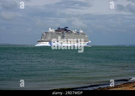 Cruise Liner Norwegian Prima is seen passing Calshot Castle leaving Southampton Water and entering the Solent. She is bound for Zeebrugge. Stock Photo