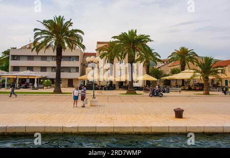 Trogir, Croatia - 20th May 2023. Part of the historic Trogir Promenade or Trogirska Riva on the waterfront of Trogir in Croatia Stock Photo
