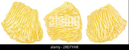 Set of flesh of pomelo citrus fruit isolated on white background with clipping path. Pomelo pulp. Full depth of field. Stock Photo