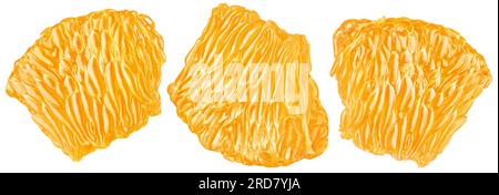 Flesh of orange clementine citrus fruit isolated on white background with clipping path. Tangerine pulp. Set of mandarin Stock Photo