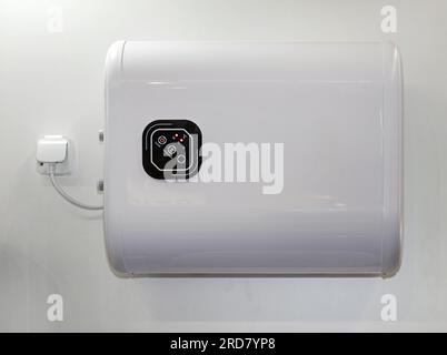 Horizontal Mounted Water Heater Boiler in Home Bathroom Stock Photo
