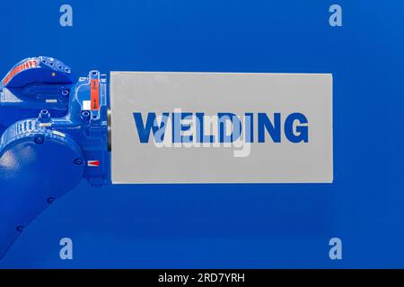 Welding Sign Robot Automated Industrial Equipment Factory Production Stock Photo