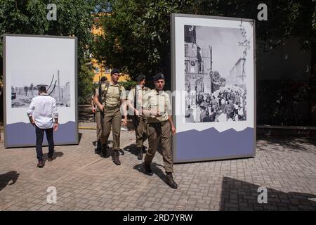 Rome, Italy. 19th July, 2023. Detail of exhibition of historical photographs and street art works ''July 19, 1943: San Lorenzo 80 years after the bombing'' in San Lorenzo district in Rome (Credit Image: © Matteo Nardone/Pacific Press via ZUMA Press Wire) EDITORIAL USAGE ONLY! Not for Commercial USAGE! Stock Photo