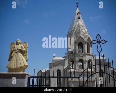 Stepanakert, Azerbaijan. 13th June, 2019. The exterior of the Ghazanchetsots Cathedral in Shusha, Nagorno-Karabakh. The unrecognised yet de facto independent country in South Caucasus, Nagorno-Karabakh (also known as Artsakh) has been in the longest-running territorial dispute between Azerbaijan and Armenia in post-Soviet Eurasia since the collapse of Soviet Union. It is mainly populated by ethnic Armenians. (Photo by Jasmine Leung/SOPA Images/Sipa USA) Credit: Sipa USA/Alamy Live News Stock Photo