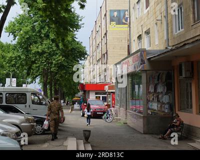 Stepanakert, Azerbaijan. 11th June, 2019. A soldier seen walking on the street of Stepanakert, Nagorno-Karabakh. The unrecognised yet de facto independent country in South Caucasus, Nagorno-Karabakh (also known as Artsakh) has been in the longest-running territorial dispute between Azerbaijan and Armenia in post-Soviet Eurasia since the collapse of Soviet Union. It is mainly populated by ethnic Armenians. (Credit Image: © Jasmine Leung/SOPA Images via ZUMA Press Wire) EDITORIAL USAGE ONLY! Not for Commercial USAGE! Stock Photo