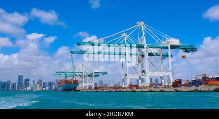 Miami, USA - April 23, 2022: Port Miami, one of the largest cargo port in the US. Stock Photo