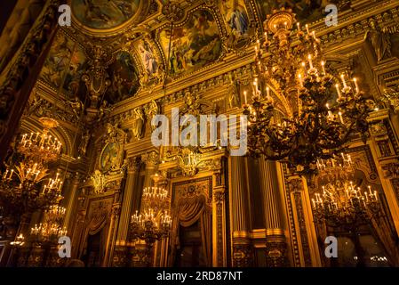 Grand Foyer, Extravagant interior of the Palais Garnier, a famous Opera House, Paris, France Stock Photo