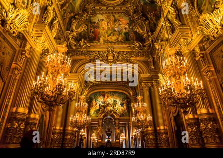 Grand Foyer, Extravagant interior of the Palais Garnier, a famous Opera House, Paris, France Stock Photo