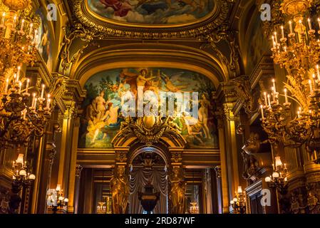 Grand Foyer, Extravagant interior of the Palais Garnier, a famous Opera House, Paris, France Stock Photo