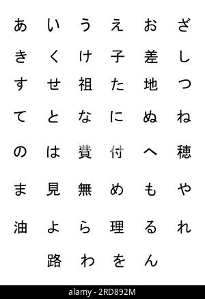 Japanese alphabet in black and white colours. Stock Photo