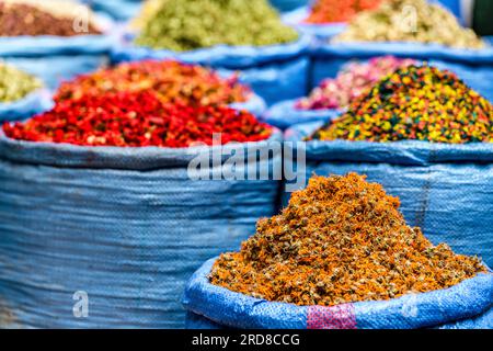 Spices and herbs for sale in Marrakech souk, Morocco, North Africa, Africa Stock Photo