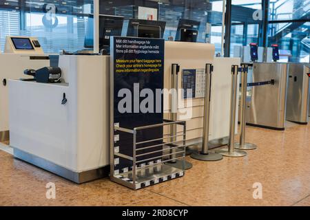 Close-up view of flight checkpoint desk at Arlanda Airport, Sweden. Stock Photo
